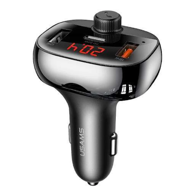 

АЗУ Usams US-CC143 C25 50W 2A+C 3 Ports Digital Display Wireless FM Car Charger (Черный), Чорний