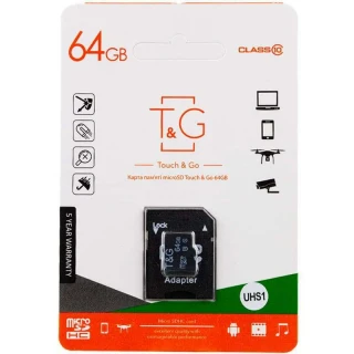 Карта памяти T&G microSDXC (UHS-1) 64 GB class 10 (с адаптером) фото 1 из 1