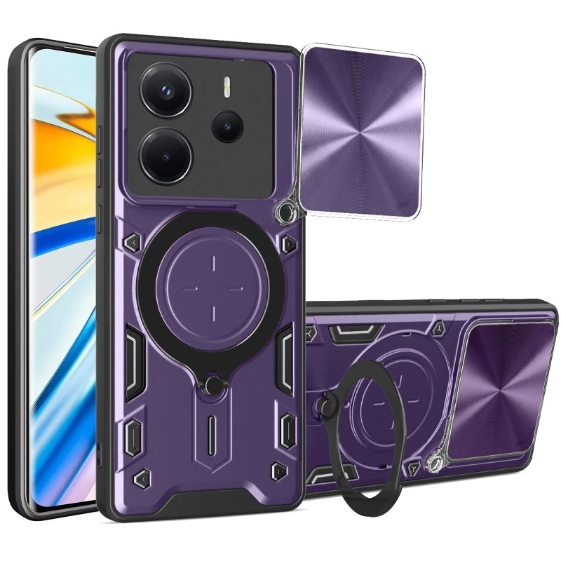Ударопрочный чехол Bracket Ringstand с защитной шторкой для камеры для Xiaomi Redmi Note 14 4G (Int. version) – Purple. Фото 2 из 3