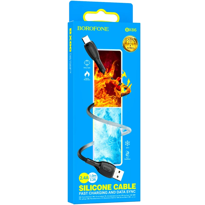 Дата кабель Borofone BX86 Advantage USB to MicroUSB 2.4A (1m) – Black. Фото 2 из 5