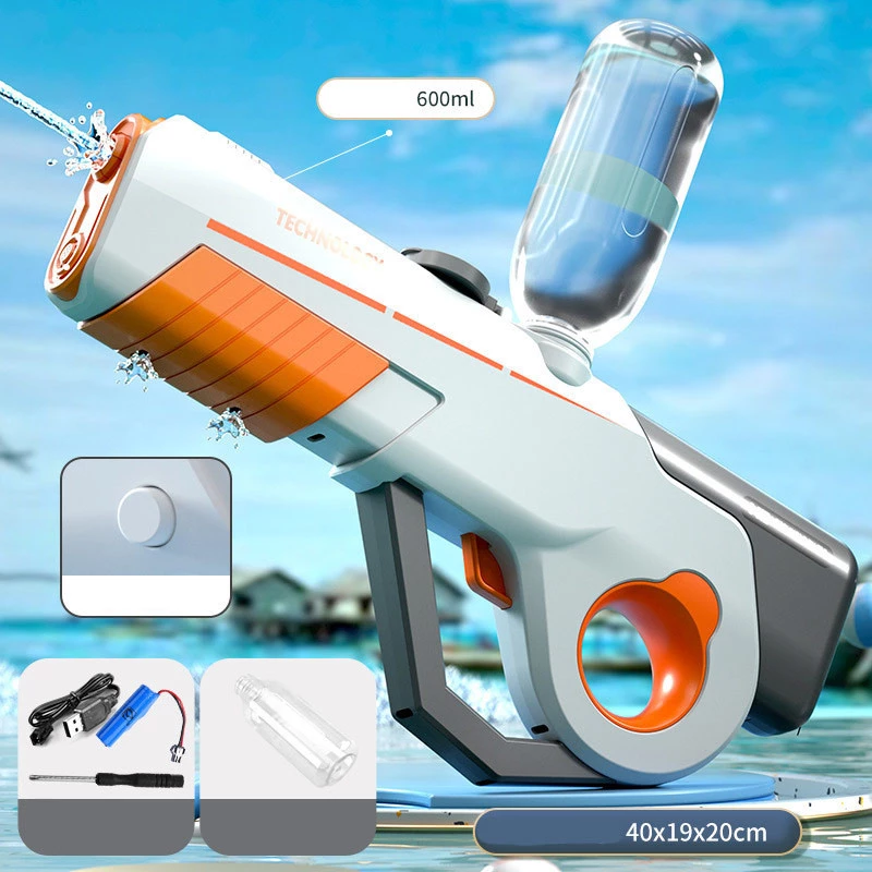 Водяний акумуляторний автомат Water Gun 8002C (600ml) with lithium battery – White / Orange. Фото 2 з 5