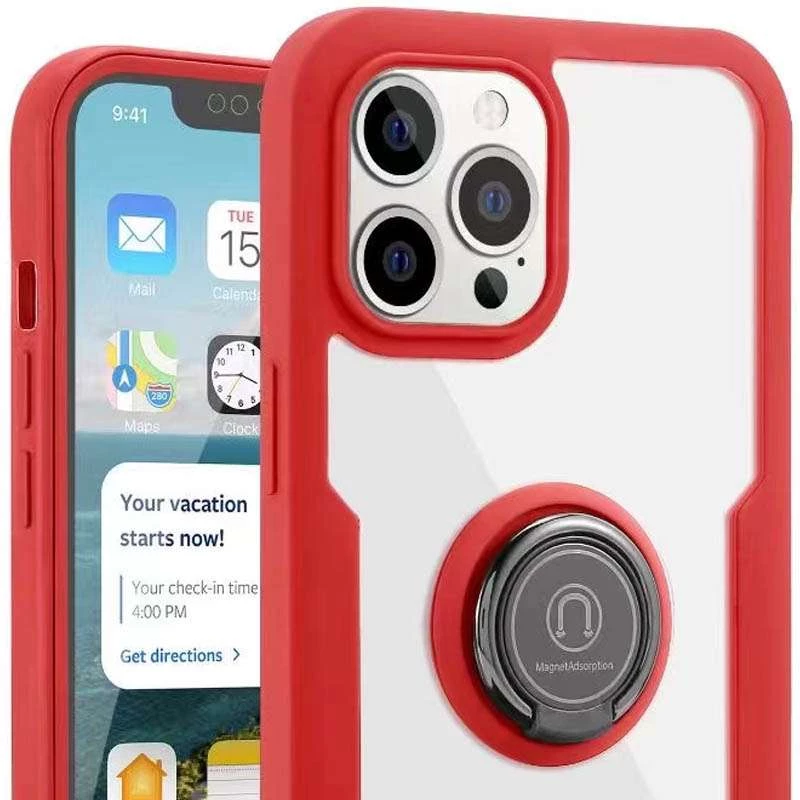 TPU+PC чохол з захистом 360 градусів з металевим кільцем на Apple iPhone 13 Pro (6.1") – Червоний. Фото 2 з 2