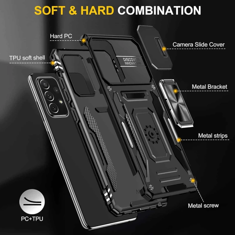 Ударопрочный чехол Square Ring c шторкой на камеру для Samsung Galaxy A73 5G – Черный / Black. Фото 6 из 9