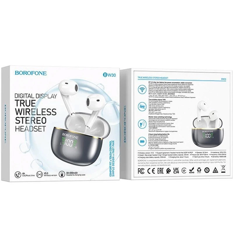 Бездротові TWS навушники BOROFONE BW30 – Bright metal gray. Фото 5 з 5