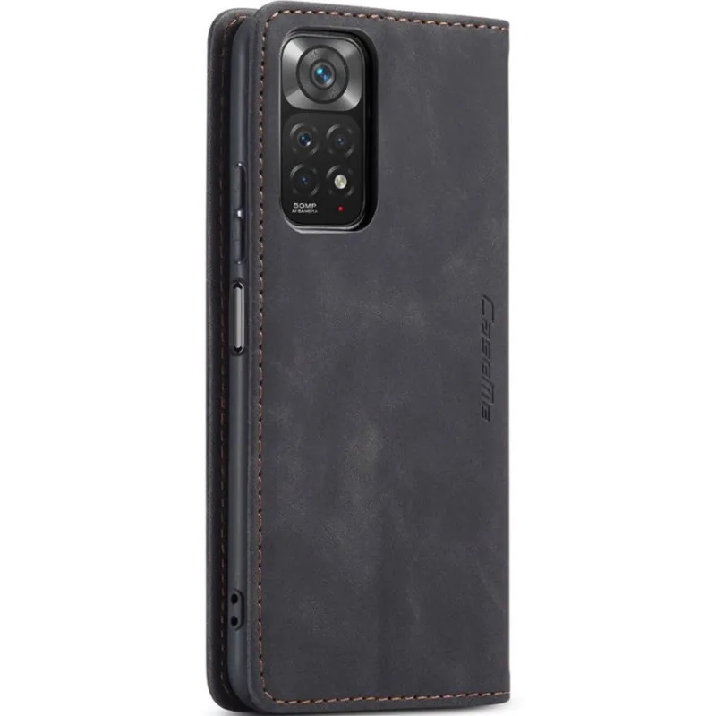 Кожаный чехол-книжка CaseMe Velvet Nubuck для Xiaomi Redmi Note 11 (Global) / Note 11S – Black. Фото 4 из 6