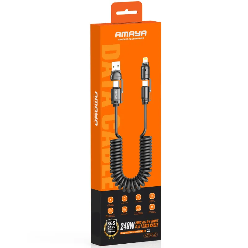 Дата кабель Amaya ACD-330 4in1 Type-C/USB to Lightning/Type-C 240W (2m) – Black. Фото 2 з 2
