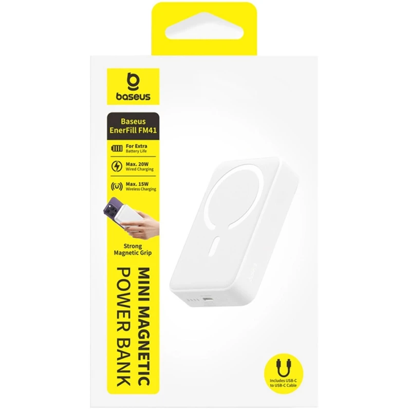 Портативное ЗУ Power Bank Baseus EnerFill FM41 Mini Magnetic PD20W с БЗУ 10000mAh (E0027T) – Moon White. Фото 3 из 3