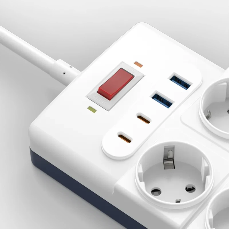 Подовжувач WIWU S008 Power Strip PD20W (2USB-A/2C/10xSocket) (2m) – White. Фото 3 з 4