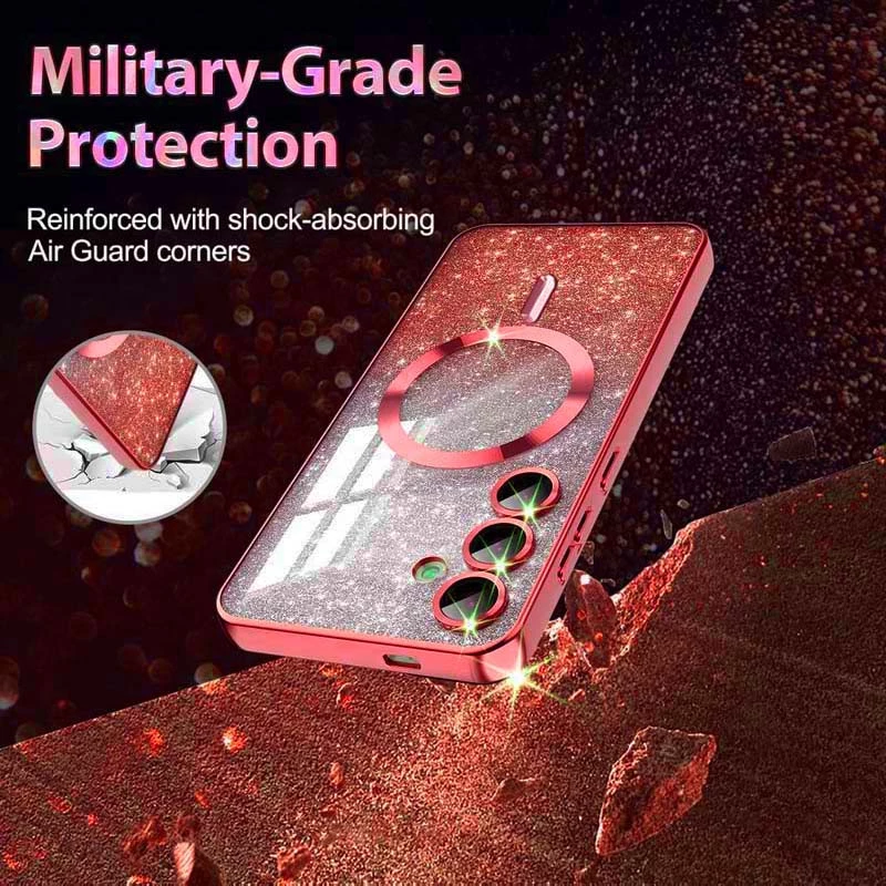Чохол з блискітками, захисними лінзами на камеру та MagSafe на Samsung Galaxy S24+ – Червоний / Red. Фото 6 з 9