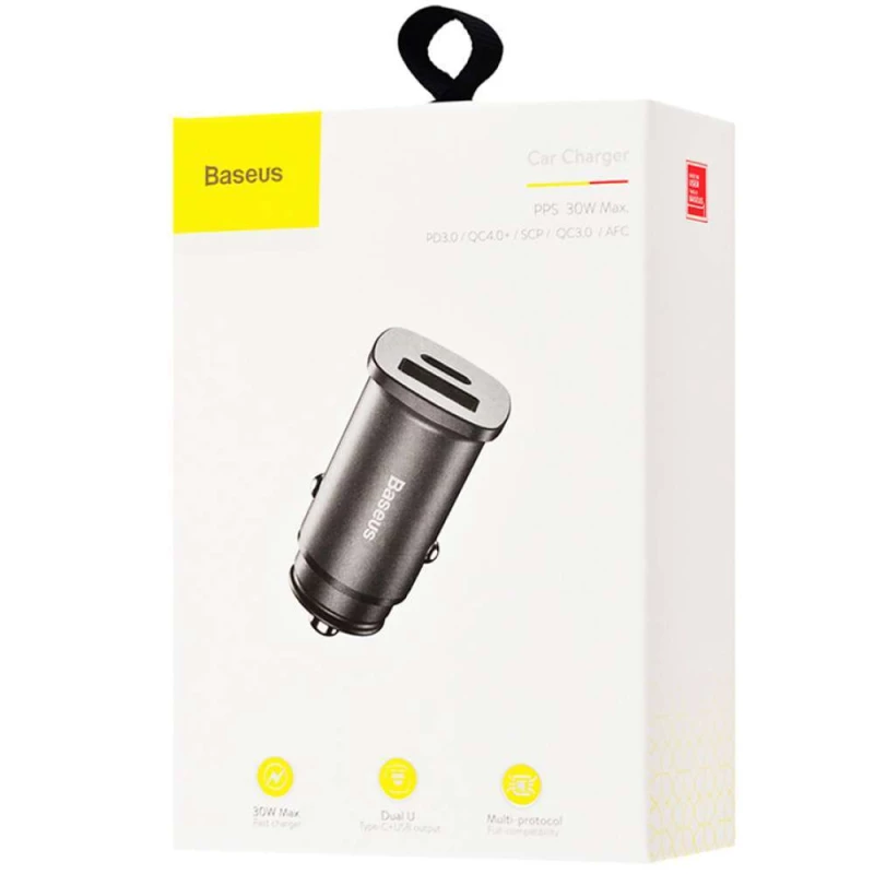 АЗП Baseus Square Metal PD 3.0 QC 4.0+ 30W USB + Type-C – Чорний. Фото 5 з 5