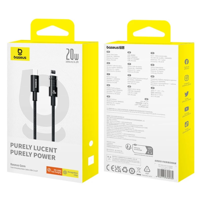 Дата кабель Baseus Gem Fast Charging Type-C to Lightning 20W (1m) (P10373001) – Cluster Black. Фото 5 из 5