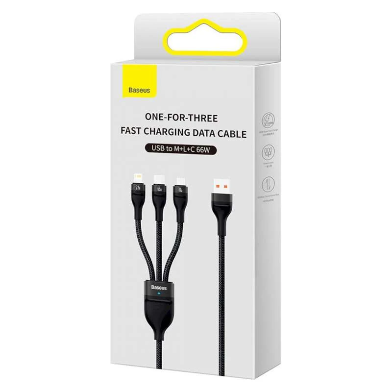 Дата кабель Baseus Flash Series 2 USB to MicroUSB-Lightning-Type-C 66W (1.2m) (CASS04000) – Black. Фото 8 из 8
