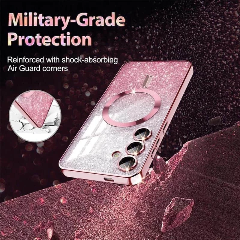 Чохол з блискітками, захисними лінзами на камеру та MagSafe на Samsung Galaxy S24 FE – Рожевий / Rose Gold. Фото 4 з 6