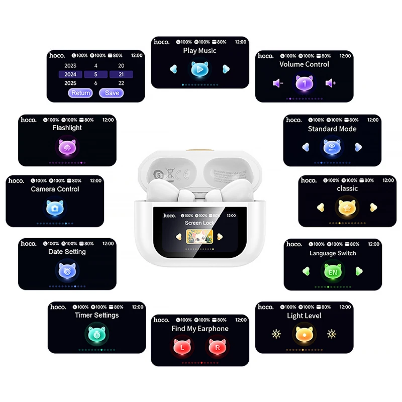 Бездротові TWS навушники Hoco EW88 Rampino with Touch Screen ANC – White. Фото 6 з 6