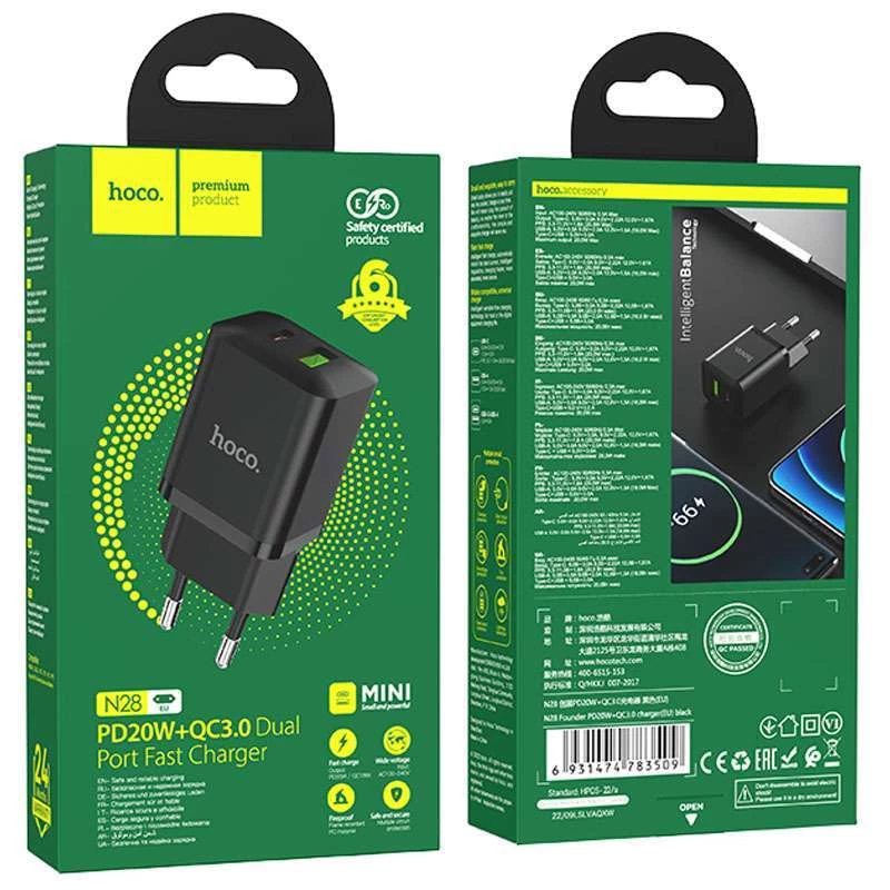 МЗП Hoco N28 Founder 20W Type-C + USB – Black. Фото 4 з 4