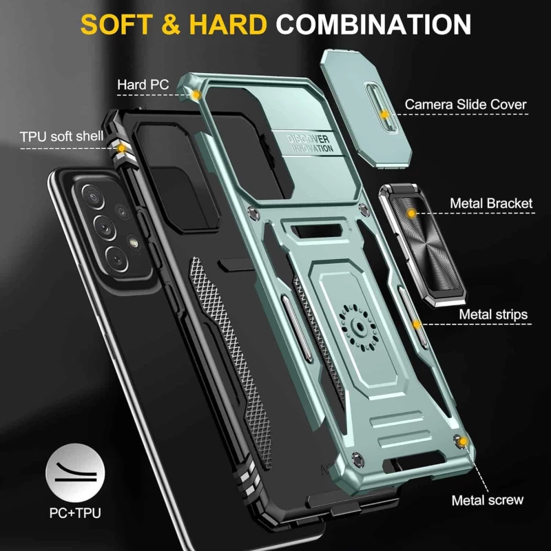 Ударостійкий чохол Square Ring зi шторкою на камеру на Samsung Galaxy A53 5G – Зелений / Light Green. Фото 7 з 9