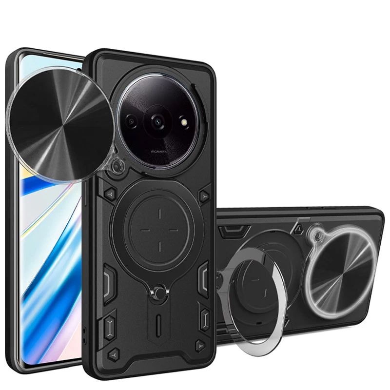 Ударопрочный чехол Bracket Ringstand с защитной шторкой для камеры для Xiaomi Redmi A3 – Black. Фото 1 из 6