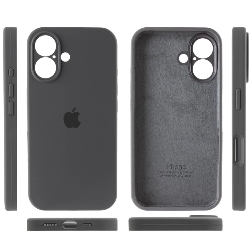 Чехол Silicone Case с защитой камеры для Apple iPhone 16 – Серый / Dark Gray. Фото 6 из 8