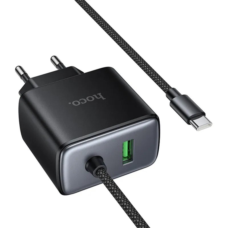 МЗП Hoco C164A New PD30W+QC3.0 (1USB-A/1C) + встроенный кабель Type-C – Black. Фото 6 з 6