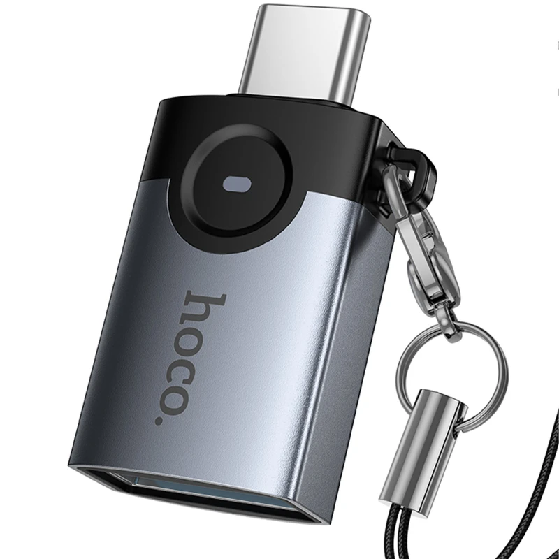 Перехідник Hoco UA46C Type-C Male to USB Female USB3.0 – Metal gray. Фото 5 з 6