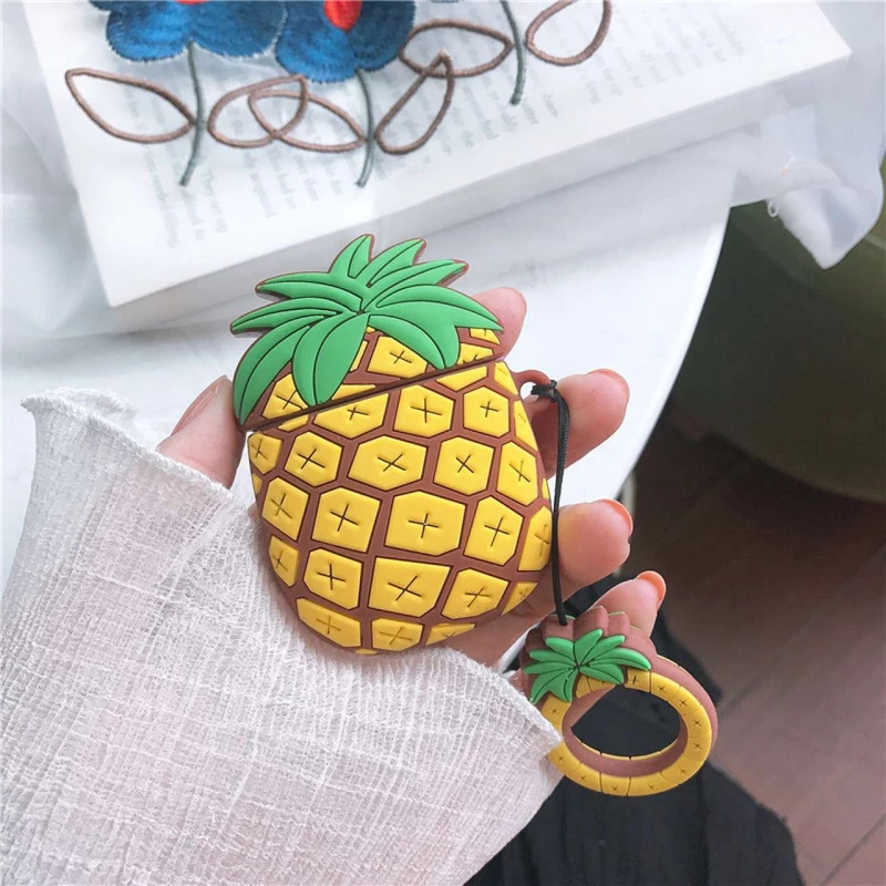 Силиконовый футляр Smile Fruits series для наушников AirPods 1/2 + кольцо – Pineapple. Фото 4 из 4