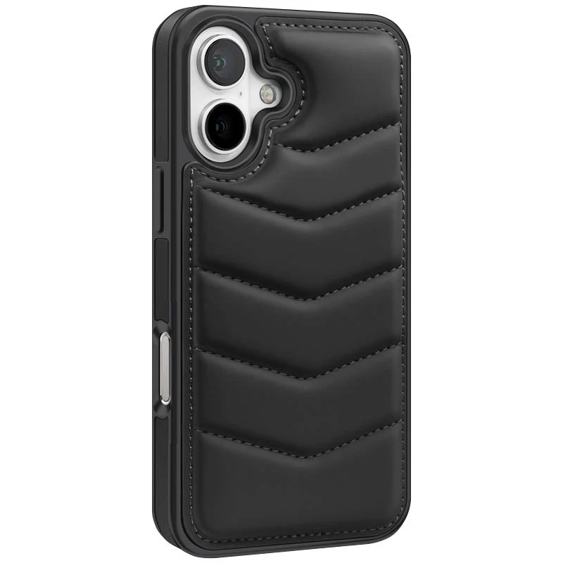 Шкіряна накладка Пуховик з Magnetic Safe на Apple iPhone 16 – Black. Фото 2 з 4