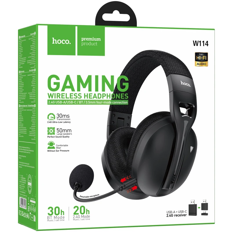 Накладные беспроводные наушники Hoco W114 Magic +3.5mm+2.4G – Black. Фото 2 из 6