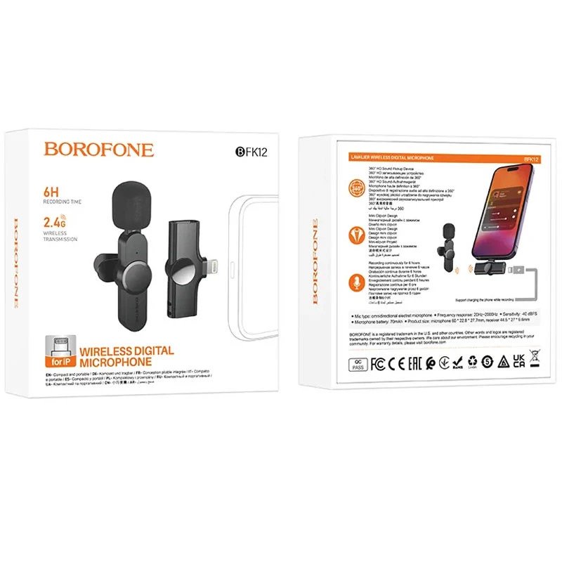 Мікрофон Borofone BFK12 Trophy lavalier Lightning – Black. Фото 5 з 6