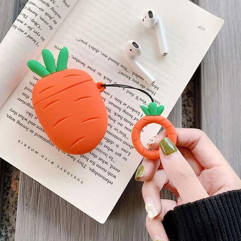 Силиконовый футляр Smile Fruits series для наушников AirPods 1/2 + кольцо – Carrot. Фото 5 из 5