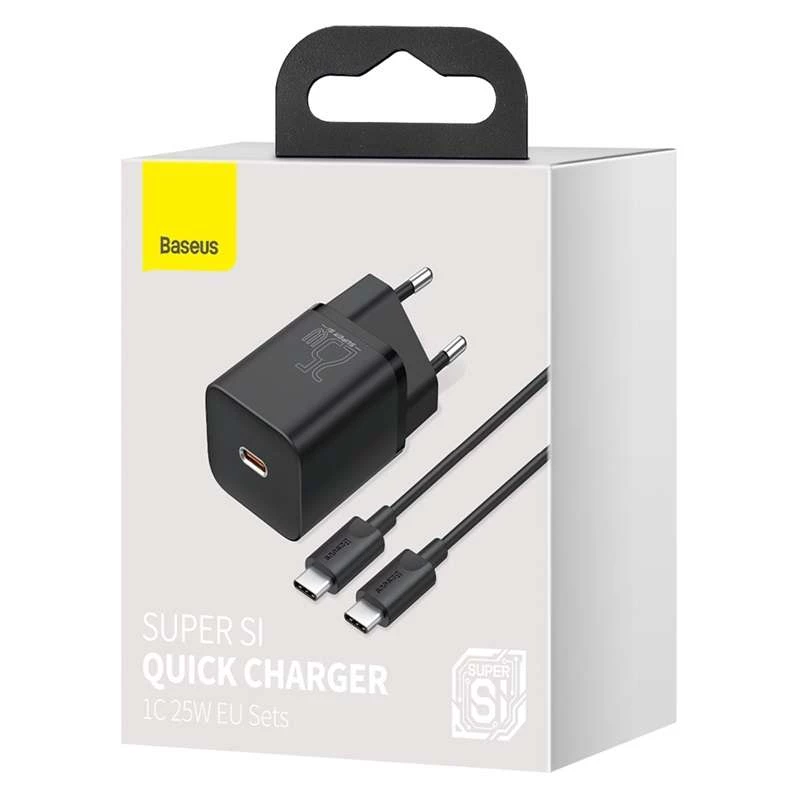 СЗУ Baseus Super Si Quick Charger 1C 25W + Cable Type-C to Type-C 3A (1m) – Черный. Фото 2 из 2