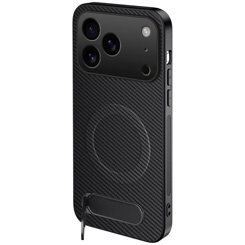 TPU+PC чохол Carbon Kickstand Magnetic Case для Apple iPhone 18 Pro Max – Black. Фото 1 з 3