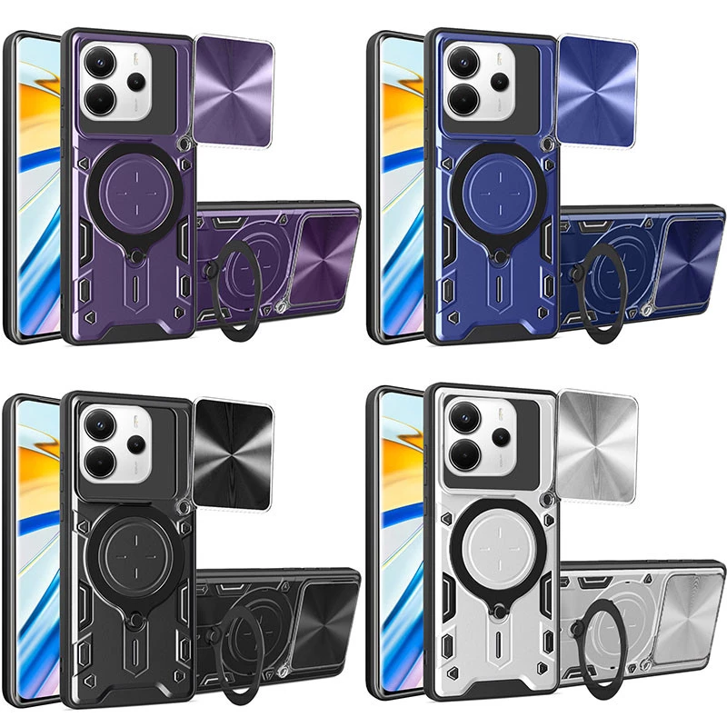 Ударостійкий чохол Bracket Ringstand із захисною шторкою для камери на Xiaomi Redmi Note 14 4G (Europe version) фото 1 з 2