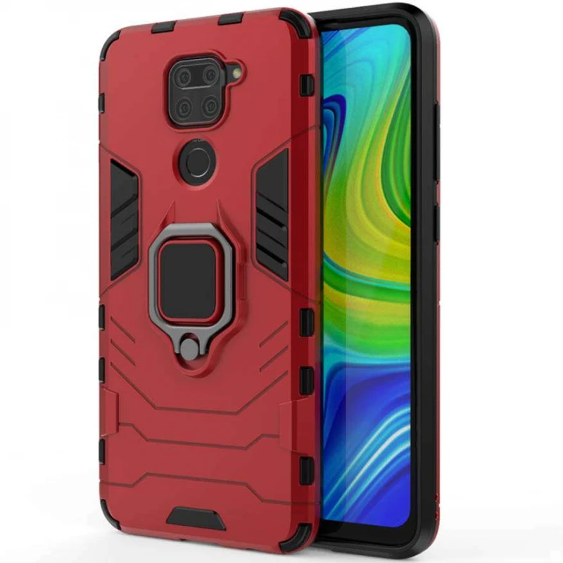 

Противоударный чехол Transformer с кольцом для Xiaomi Redmi Note 9 / Redmi 10X (Красный / Dante Red), Червоний / dante red