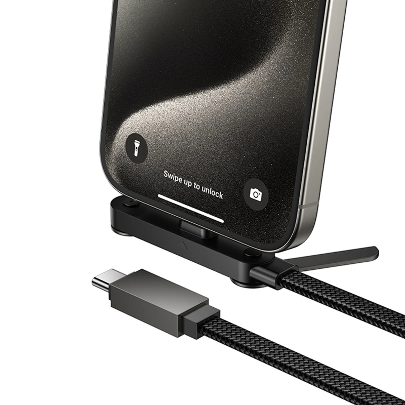 Дата кабель Hoco U150 Exquisite side plug and stand Type-C to Type-C 60W (1.2m) – Black. Фото 6 з 6