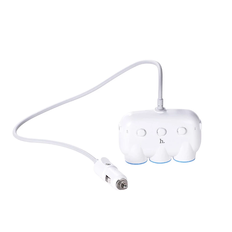 АЗУ с разветвителем прикуривателя Hoco C1 (3 порта+2USB/3.1A) – White. Фото 2 из 5