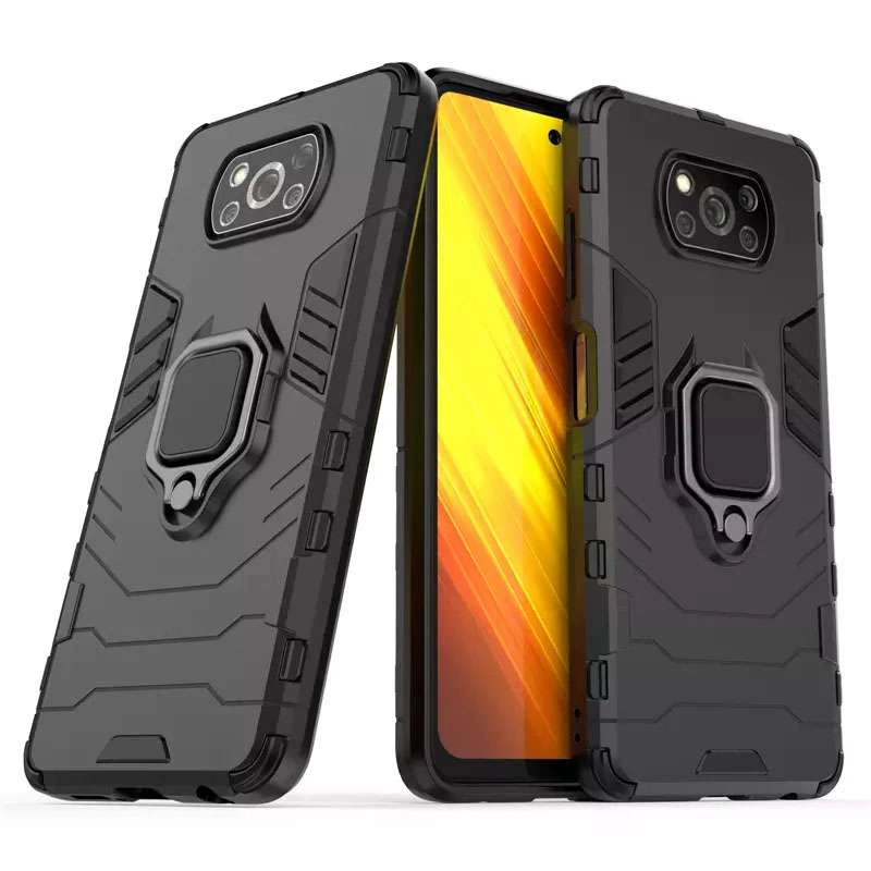 Протиударний чохол Transformer з кільцем на Xiaomi Poco X3 NFC / Poco X3 Pro – Чорний / Soul Black. Фото 2 з 5