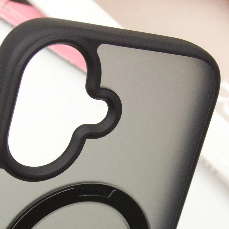 Кольоровий TPU+PC з металевими кнопками, кільцем та MagSafe на Apple iPhone 16 – Black. Фото 10 з 11