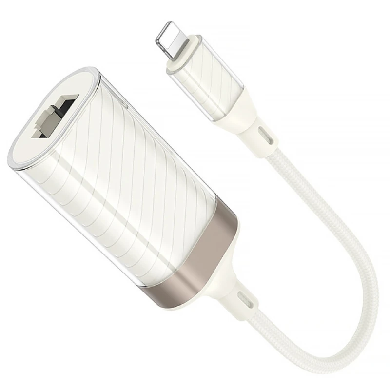 Перехідник Hoco UA41A Crystal Lightning to RJ45 100 Mbs (0.15m) – Apricot. Фото 4 з 5