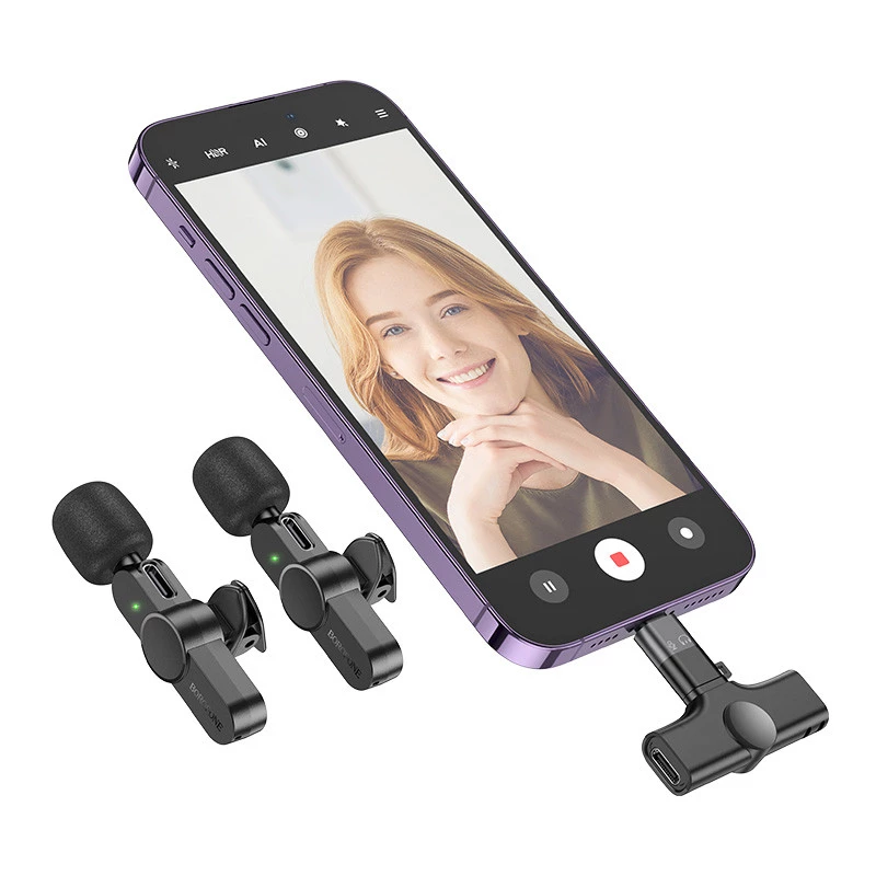 Петличный беспроводной микрофон Borofone BFK12 Trophy lavalier Lightning/Type-C – Black. Фото 6 из 15