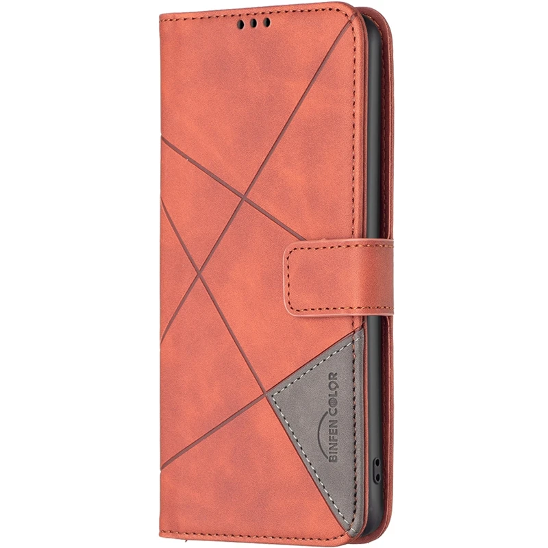 Кожаный чехол-книжка Geometric Pattern для Xiaomi Redmi Note 15 Pro 4G – Brown. Фото 1 из 4