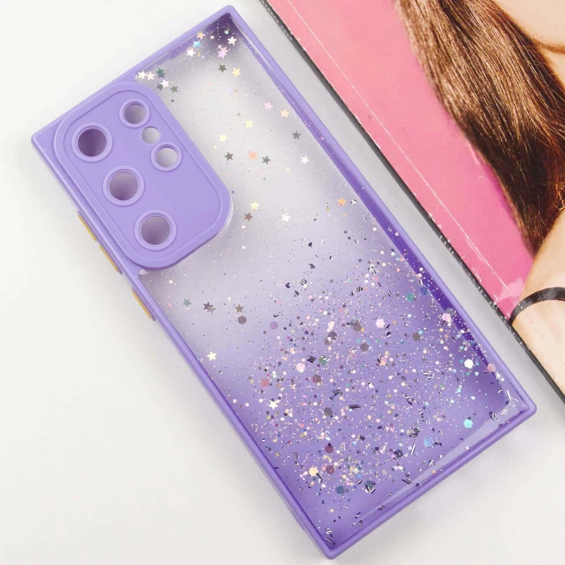 Чехол с блестками и защитой камеры для Samsung Galaxy S23 Ultra – Сиреневый. Фото 7 из 11