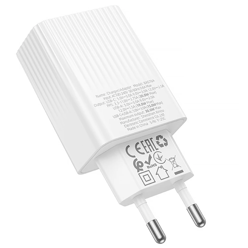 СЗУ Borofone BAS76A Source PD30W+QC3.0  (1USB-A/1C) – White. Фото 4 из 4