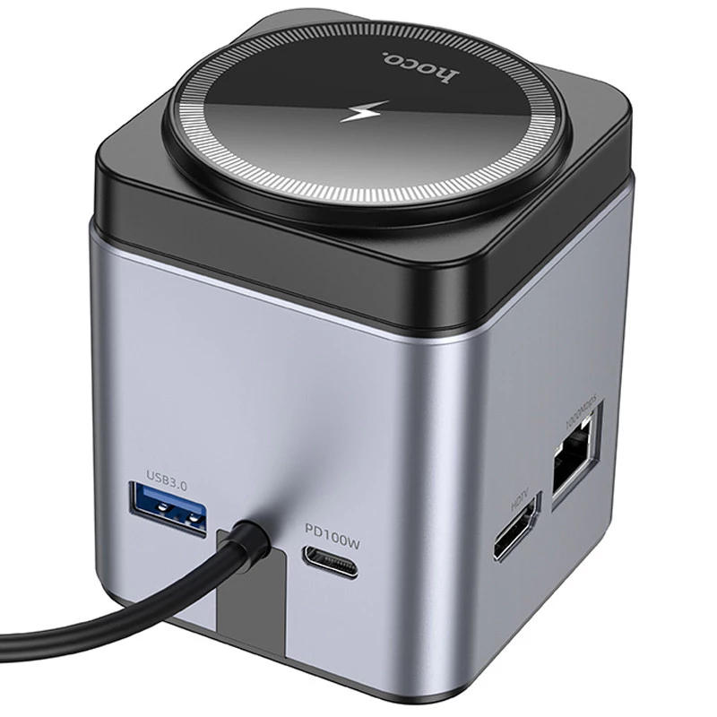 Перехідник HUB Hoco HB49 Effortless 9in1 100W з БЗП – Metal gray. Фото 2 з 8