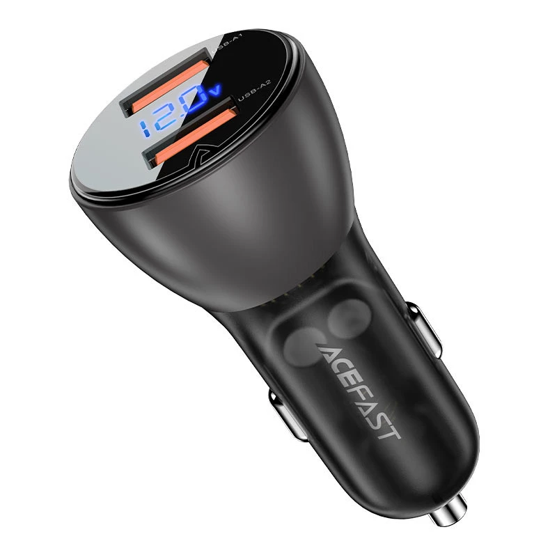 

АЗП Acefast B7 metal car charger 45W (USB-A + USB-A) with digital display (Transparent black)