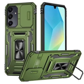 Ударопрочный чехол Square Ring c шторкой на камеру для Samsung Galaxy A36 5G — Оливковый / Army Green