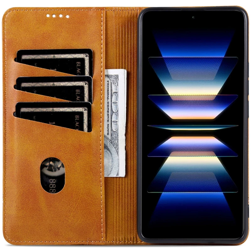 Кожаный чехол-книжка AZNS Classic series для Samsung Galaxy A36 5G – Light Brown. Фото 3 из 4