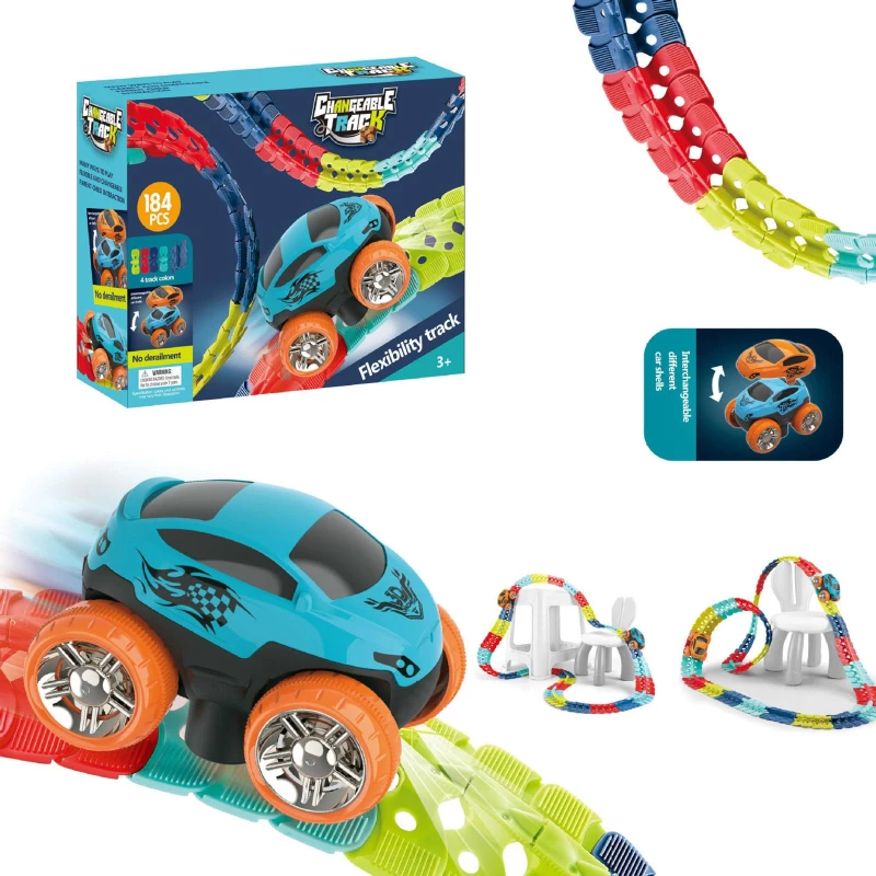 Інтерактивний трек з інерційною машинкою SHT 388 Changeable Trak (184pcs/1CAR) – Colorful. Фото 2 з 3
