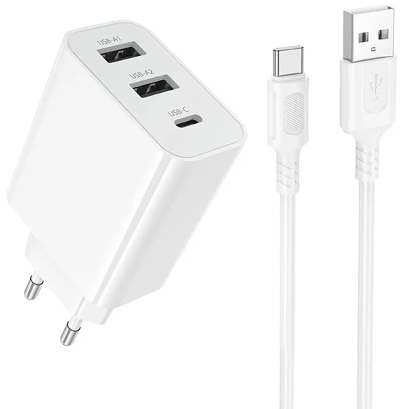 МЗП Borofone BA105A Stellar 15W (2USB-A/1C) + кабель USB to Type-C – White. Фото 1 з 2