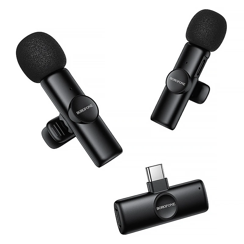 Петличний бездротовий мікрофон Borofone BFK16A Winner dual-mic Type-C – Black. Фото 8 з 13