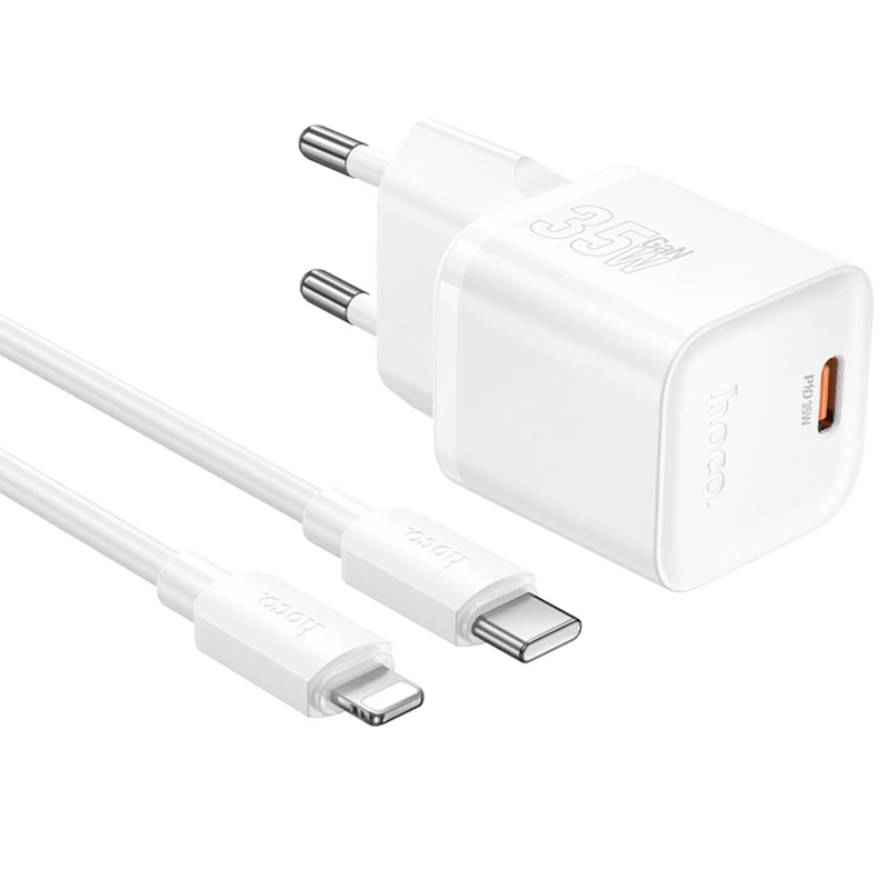 МЗП Hoco N66 Ingenious PD35W (1USB-C) + кабель Type-C to Lightning – White. Фото 2 з 4